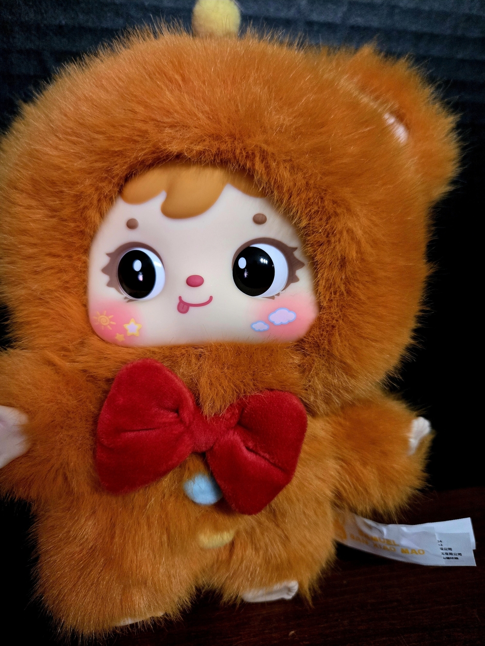 Cute Orange Plush Character Toy with Red Bow - Kids Stuffed Animal
